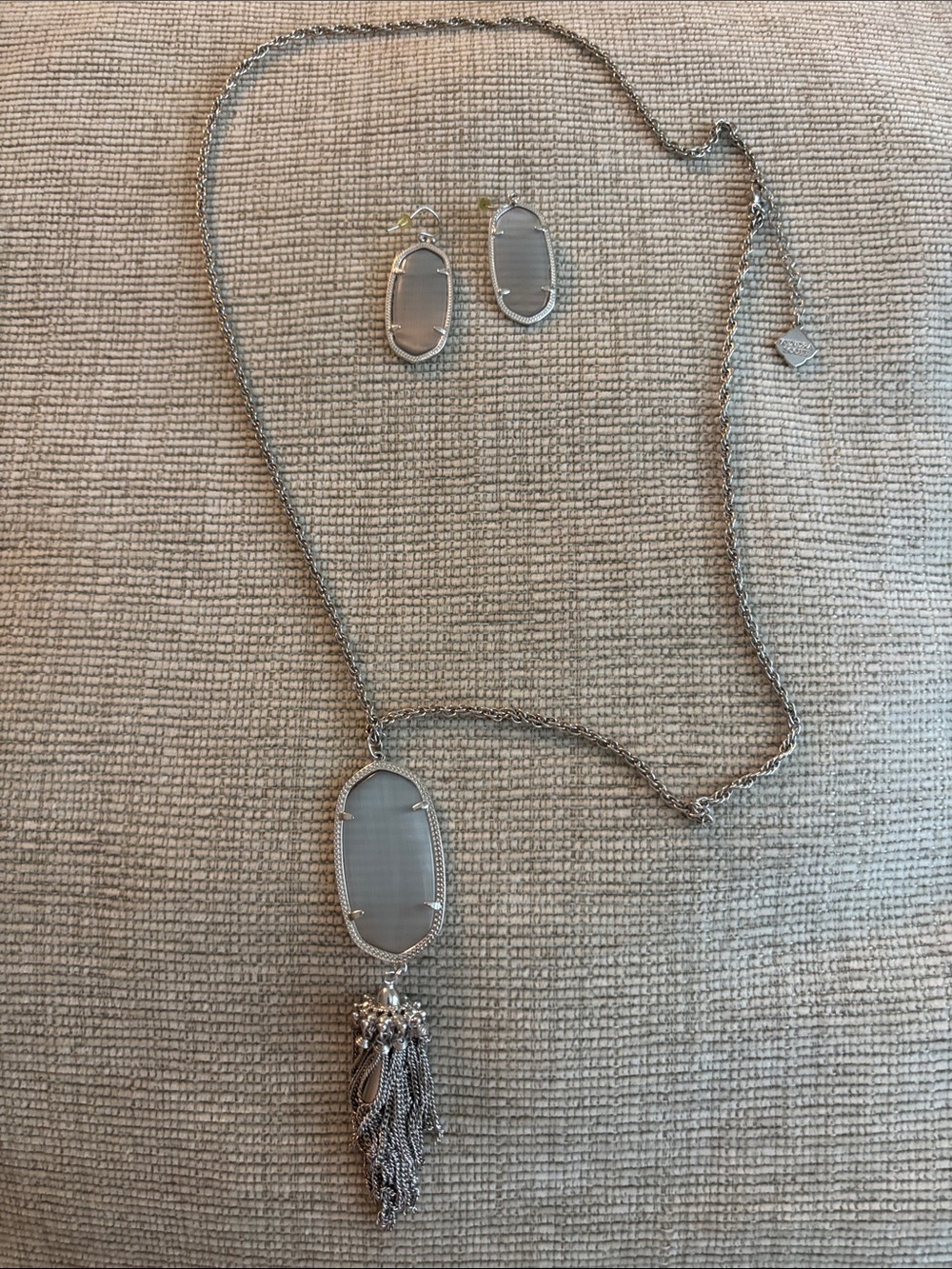 Kendra Scott rayne long Pendant Tassel Necklace and Earring Set - Silver 30in